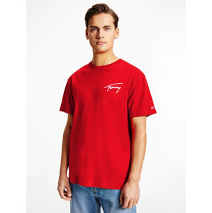 Tommy Jeans pánské červené tričko SIGNATURE - S (XNL)